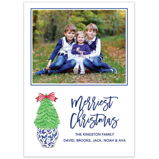Navy Christmas Holiday Flat Photo Cards